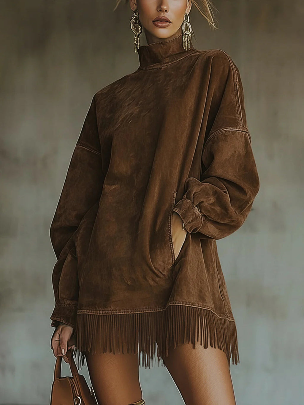 Ležerna oversized mini haljina s resicama
