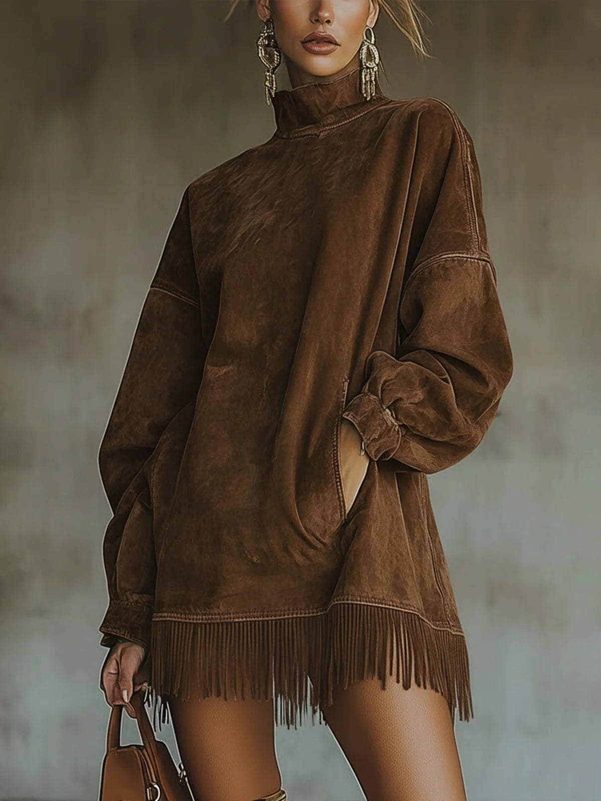 Ležerna oversized mini haljina s resicama