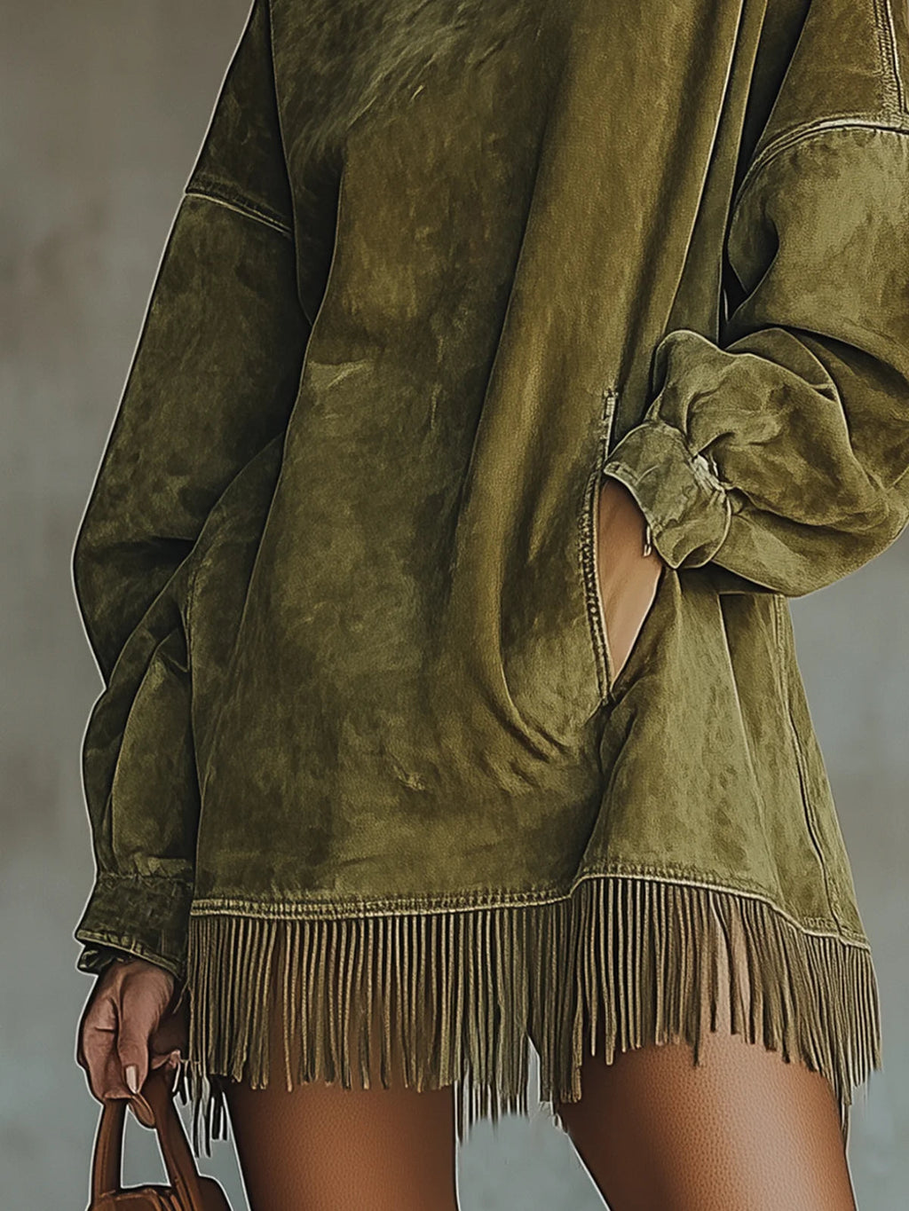 Ležerna oversized mini haljina s resicama