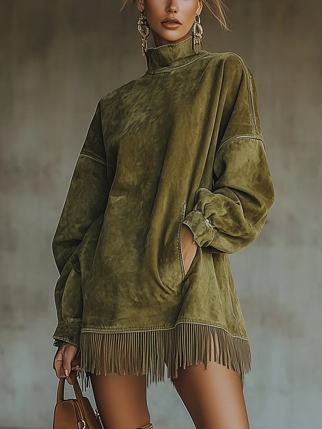 Ležerna oversized mini haljina s resicama