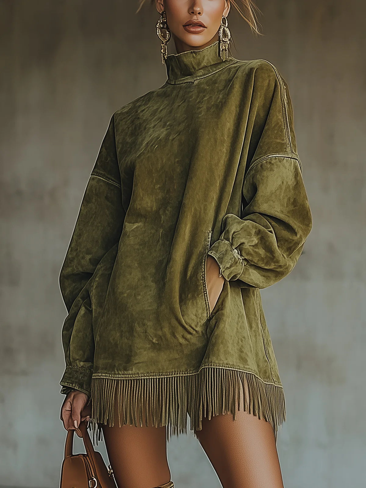Ležerna oversized mini haljina s resicama